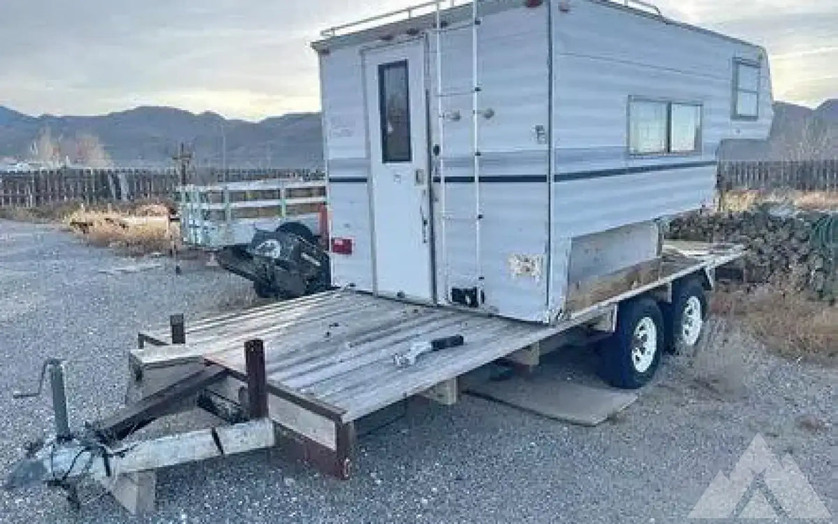 Cab over camper on flat bed trailer — used for sale in Gabbs, NV