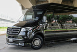 Sleek black Mercedes-Benz Sprinter van, ideal for luxury RV rental & group transport.