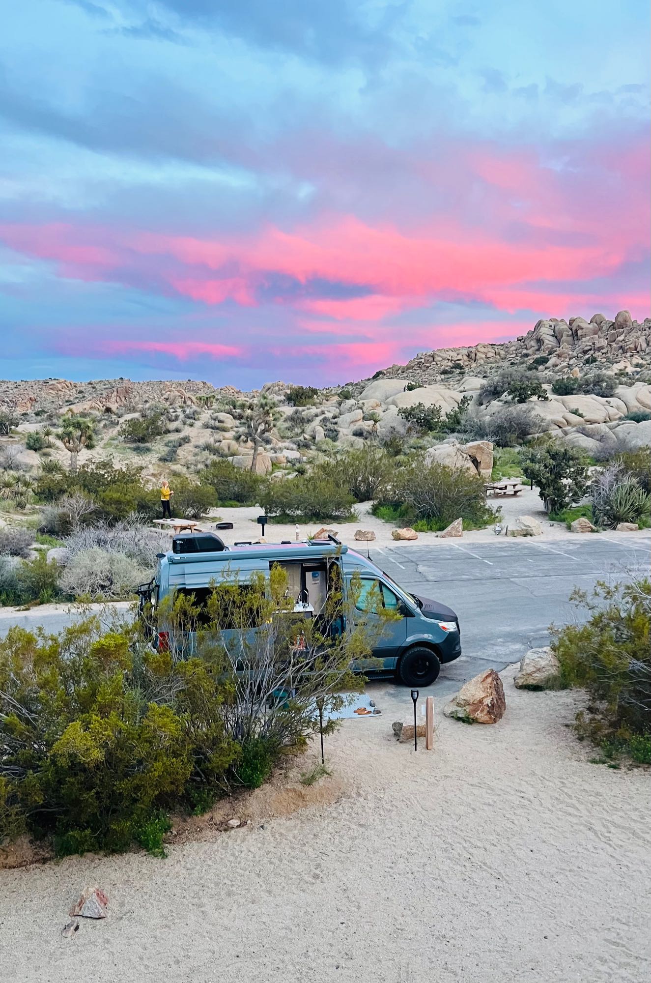  rocks glowing from a campfire.|Scenic desert sunset through a van window — photo 17