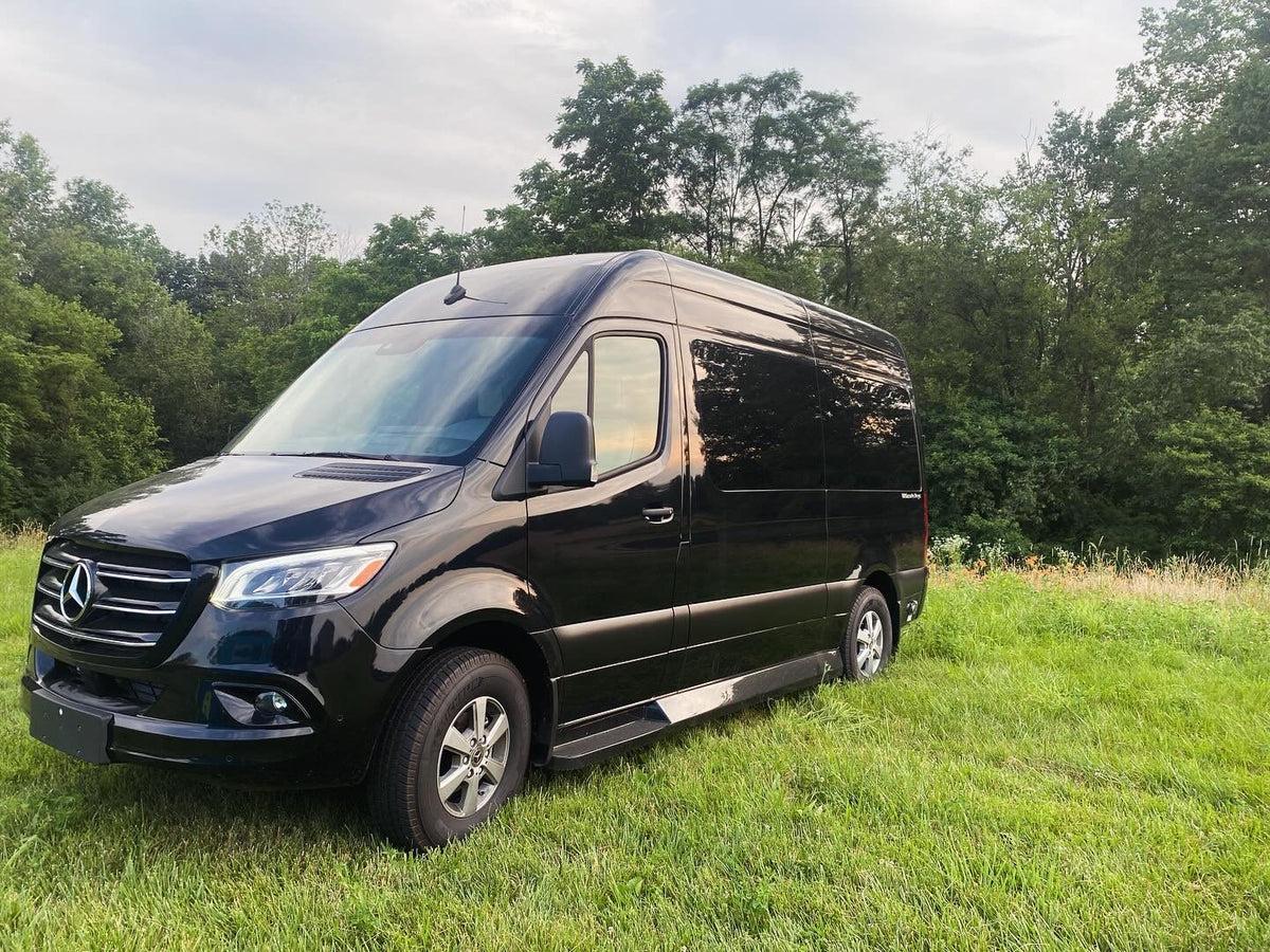 Sleek black Mercedes-Benz Sprinter van