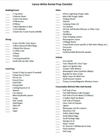 Detailed RV rental prep checklist for camping supplies, including bedding, dining, food, vehicle, and other essentials.