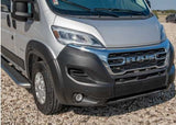 Front view of a silver Ram ProMaster conversion van, often used as an RV rental.
