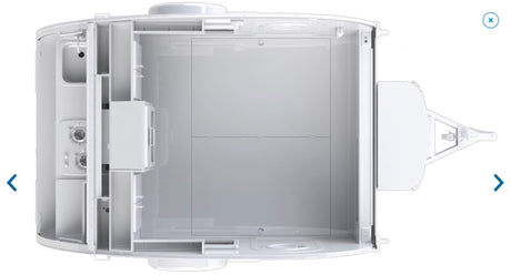 RV rental travel trailer cutaway showing the interior floor plan with a compact kitchen and versatile living area.