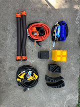 Essential RV rental gear: sewer & water hoses, power cords, filters, and leveling blocks for a smooth trip.