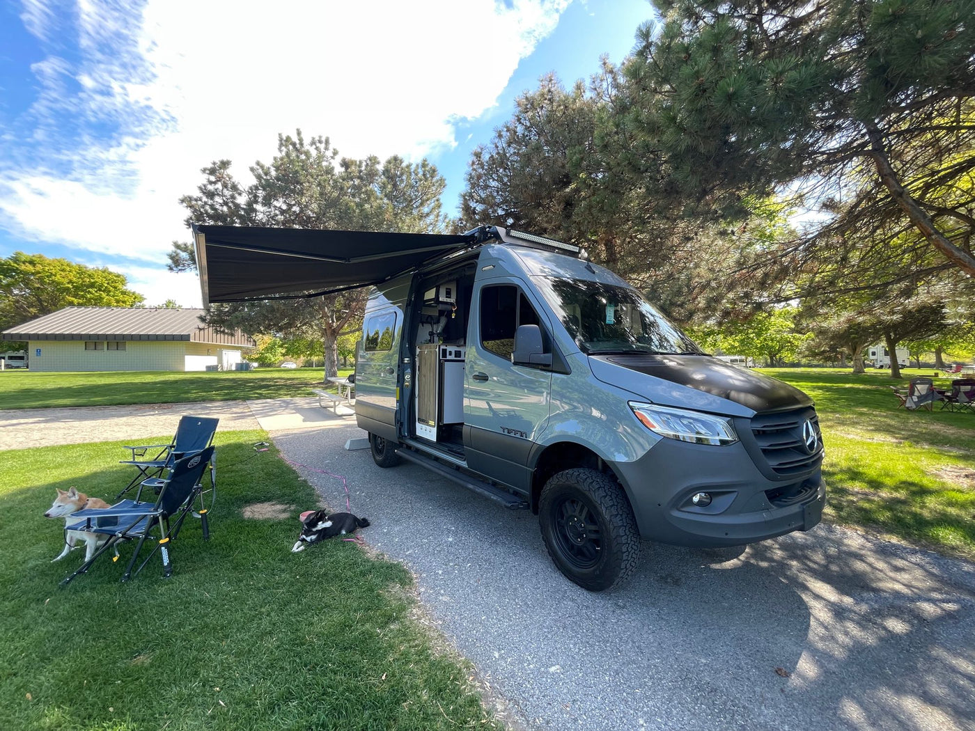  and off-road tires.|Light blue Tiffin Mercedes Sprinter camper van — photo 4