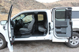 Spacious Ford F-150 pickup interior with open doors, showing ample seating for your next rv rental excursion.