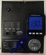 RV rental control panel: battery 99.9%, water tanks, Suburban thermostat 130°F (off), and system monitors.