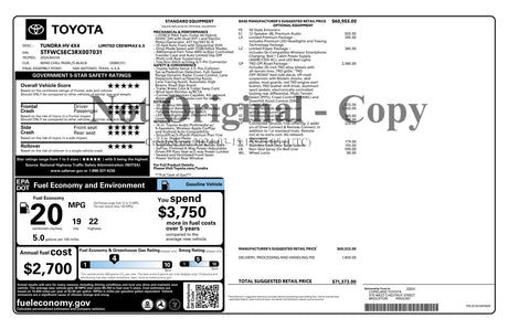 2024 Toyota Tundra — original Toyota factory window sticker