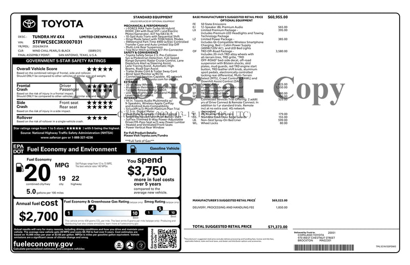 2024 Toyota Tundra — original Toyota factory window sticker — photo 45