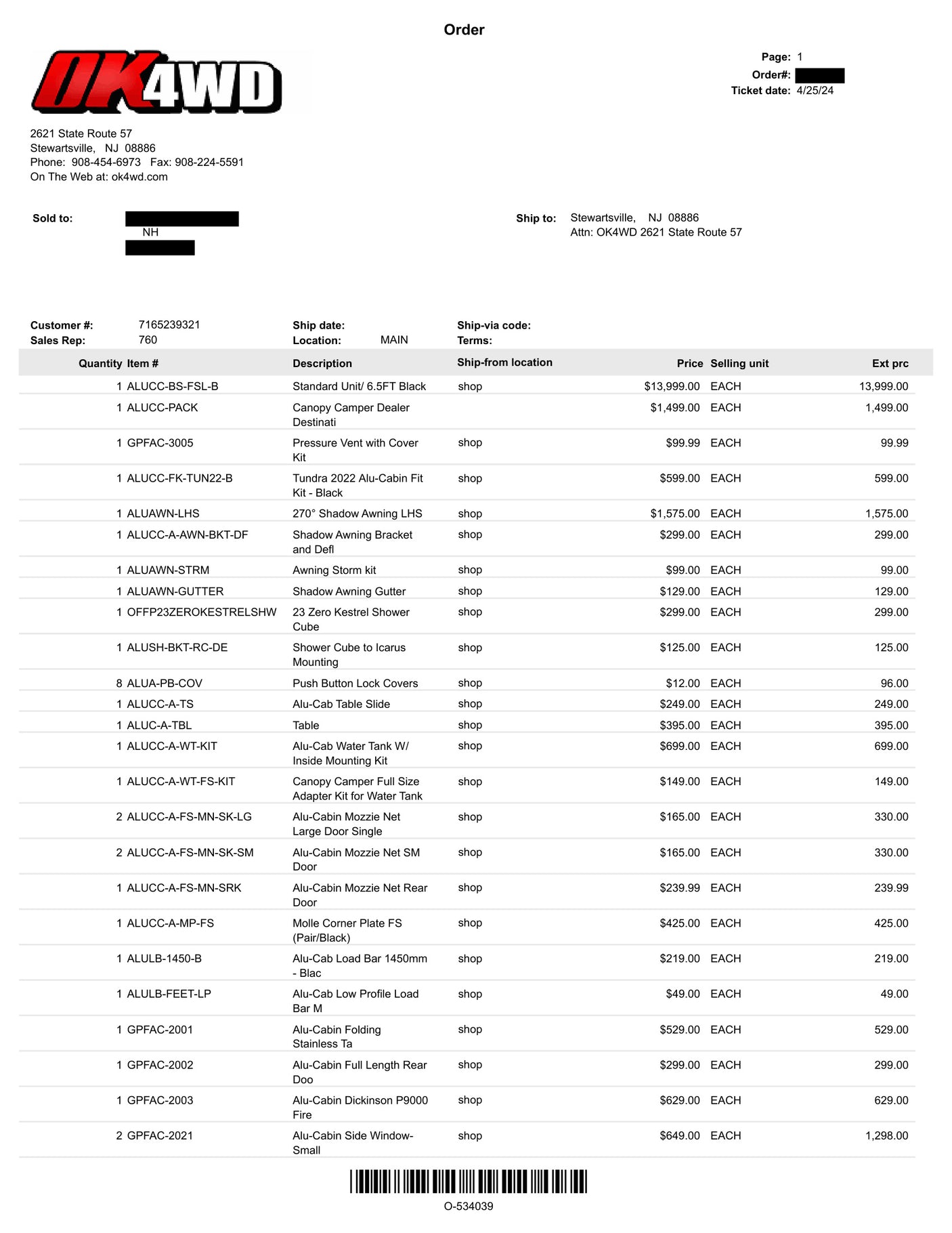 OK4WD build invoice — page 1 of 5