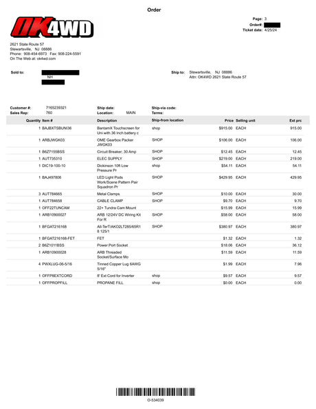 OK4WD build invoice — page 3 of 5