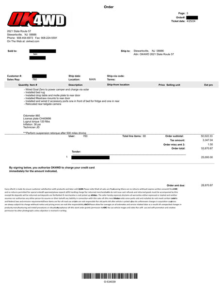 OK4WD build invoice — page 5 of 5