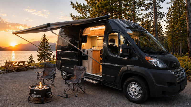 Experience adventure with this RV rental van! Parked by a lake at sunset — photo 1