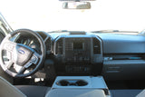 Dashboard and steering wheel of a Ford vehicle, ideal for an rv rental, showing interior controls & center console.