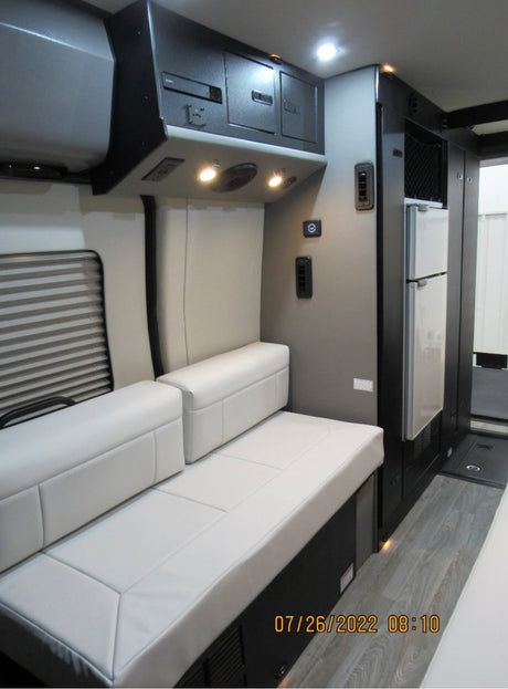  ready for adventure.|RV rental interior: white benches