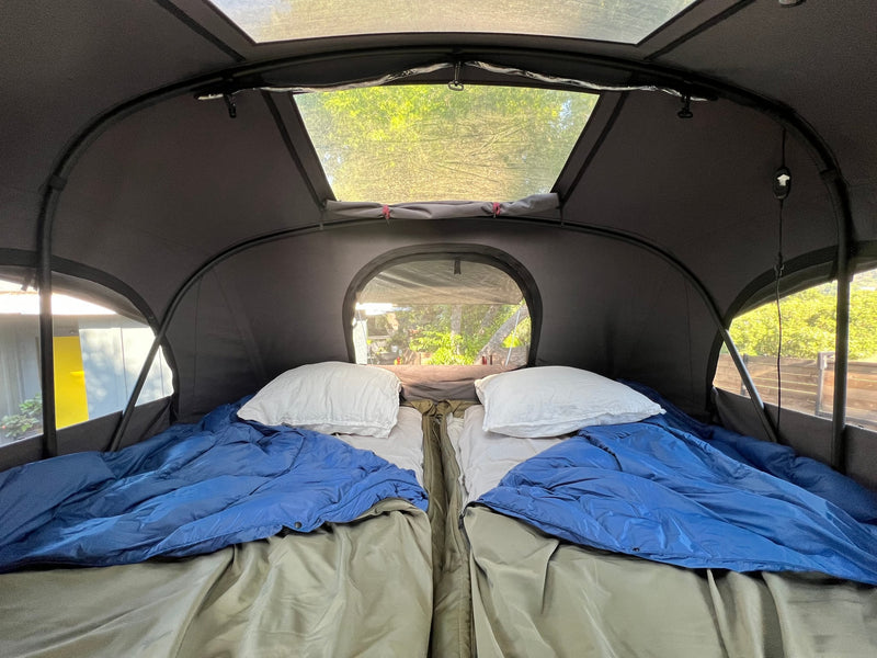 is ready for outdoor adventures.|Close-up of an Escapod RV rental's roof with integrated solar panel — photo 11
