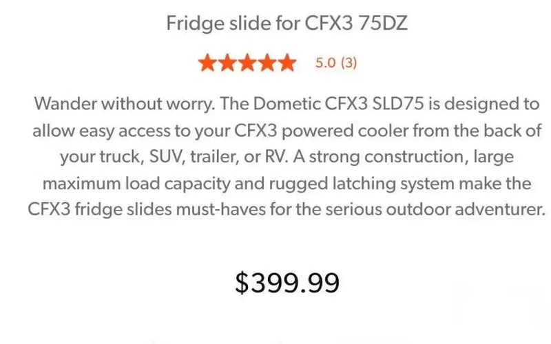 Dometic CFX3 SLD75 Fridge Slide & Mount Kit — new fridge slides for sale (photo 4) — photo 4