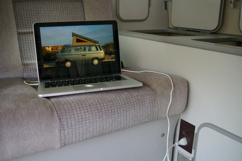  and manual shift. Road trip ready!|Blue pop-top camper van with open doors — photo 14