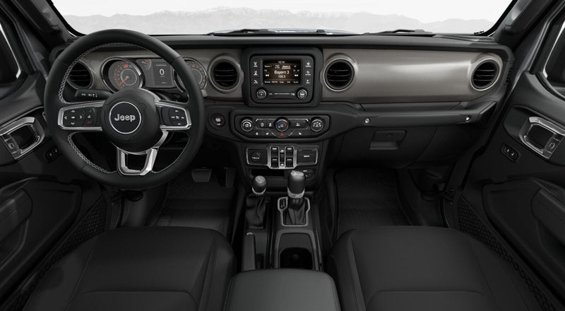  surrounded by red rock formations.|Modern car interior: Jeep dashboard — photo 1