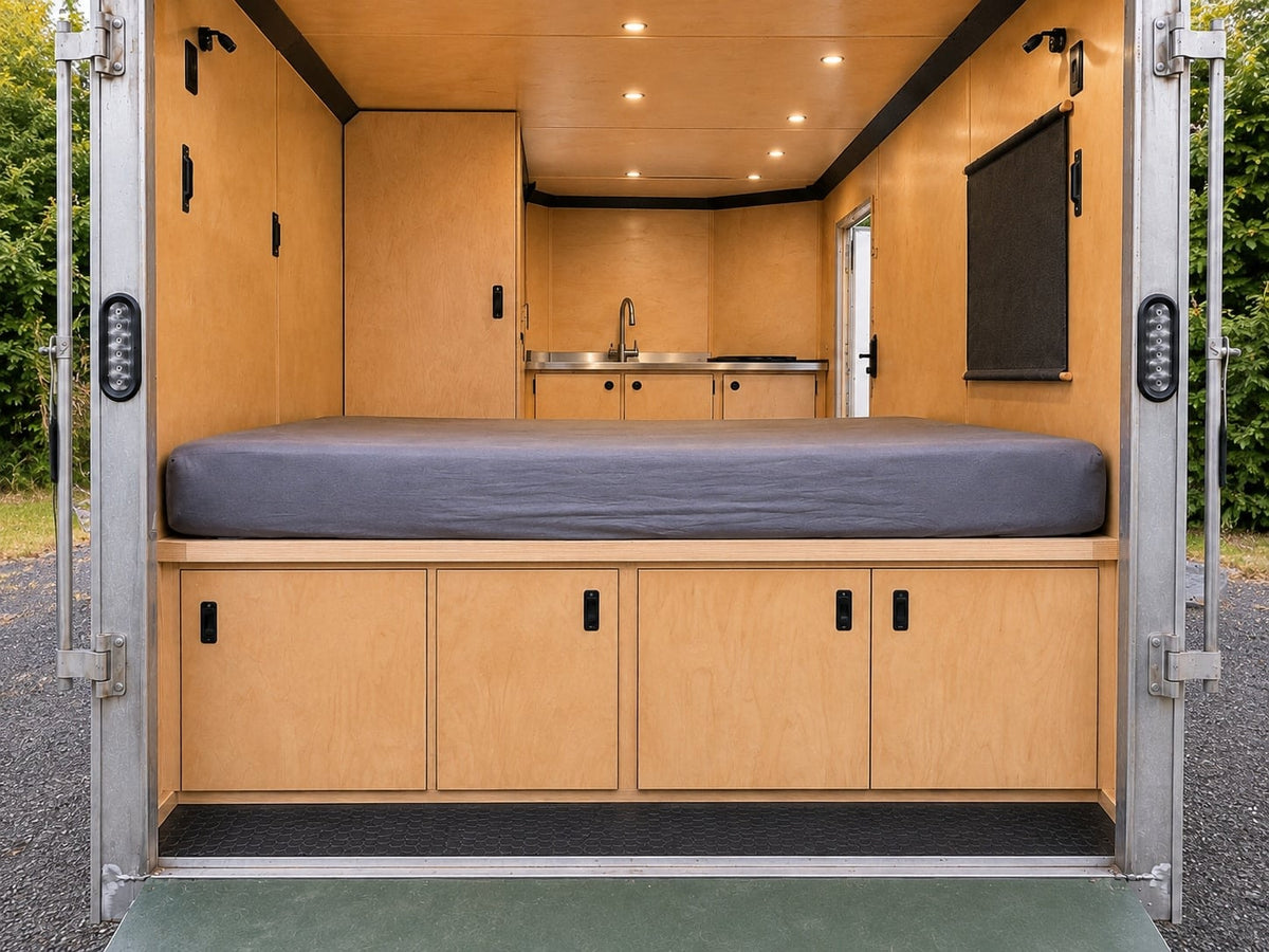  showcasing its extended Thule awning & off-road tire.|Rugged RV rental trailer's front — photo 3