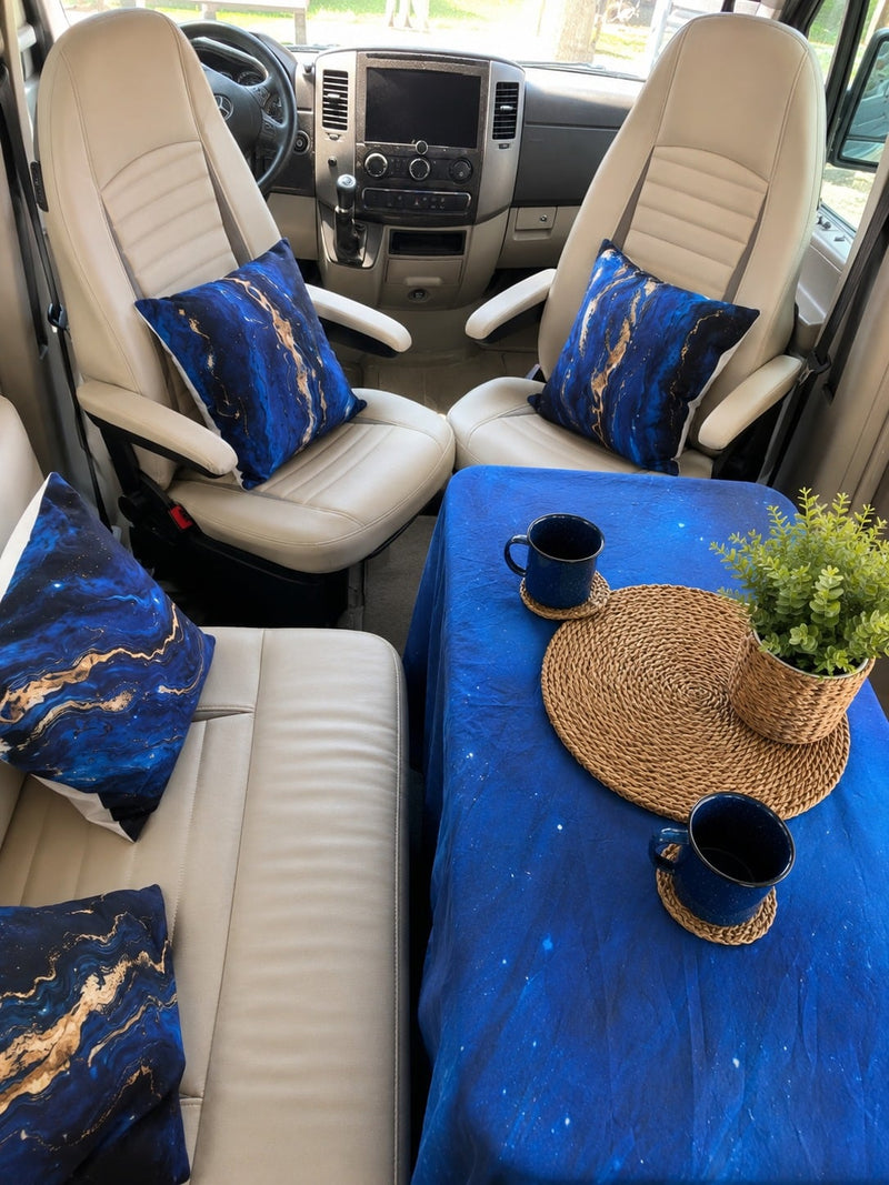  optimized for space and comfort for four. The easy DIY process is detailed.|Luxurious RV rental bedroom: bed with plush pillows — photo 7