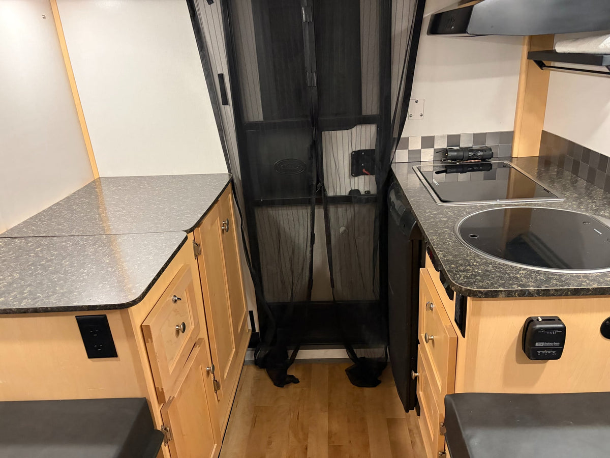  ideal for an rv rental vacation.|Compact RV rental kitchen features a stovetop — photo 3