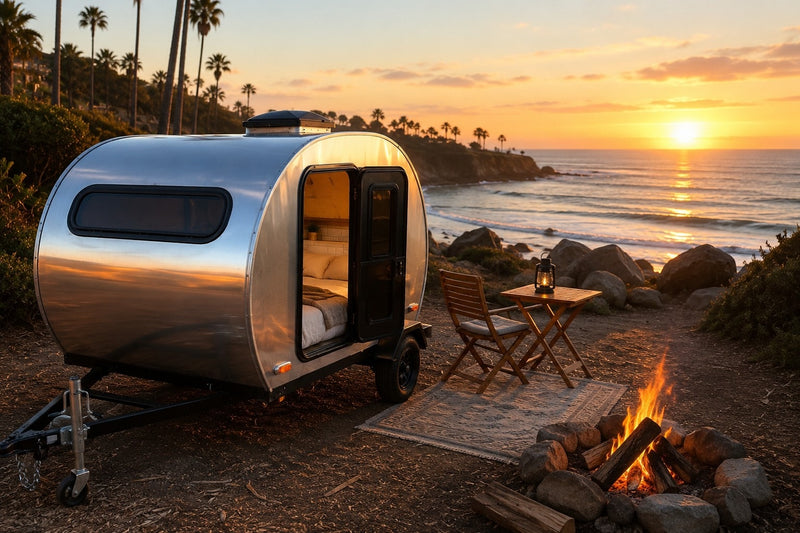 Experience coastal camping with an RV rental! This cozy camper overlooks a sunset beach — photo 1