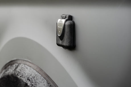 Furrion 30 Amp 125V power inlet on an RV, ready for electrical hookup during your next rv rental camping trip.