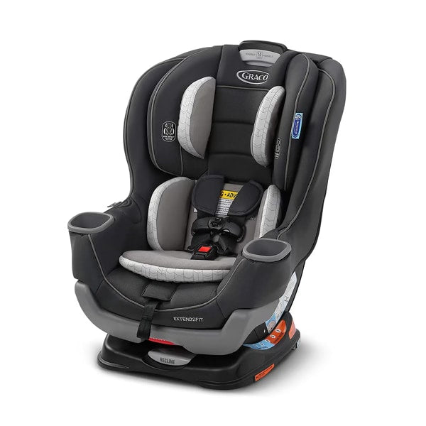 This dark grey Graco Extend2Fit convertible car seat provides child safety. Ideal for travel or an RV rental adventure, with cup holders. — photo 4