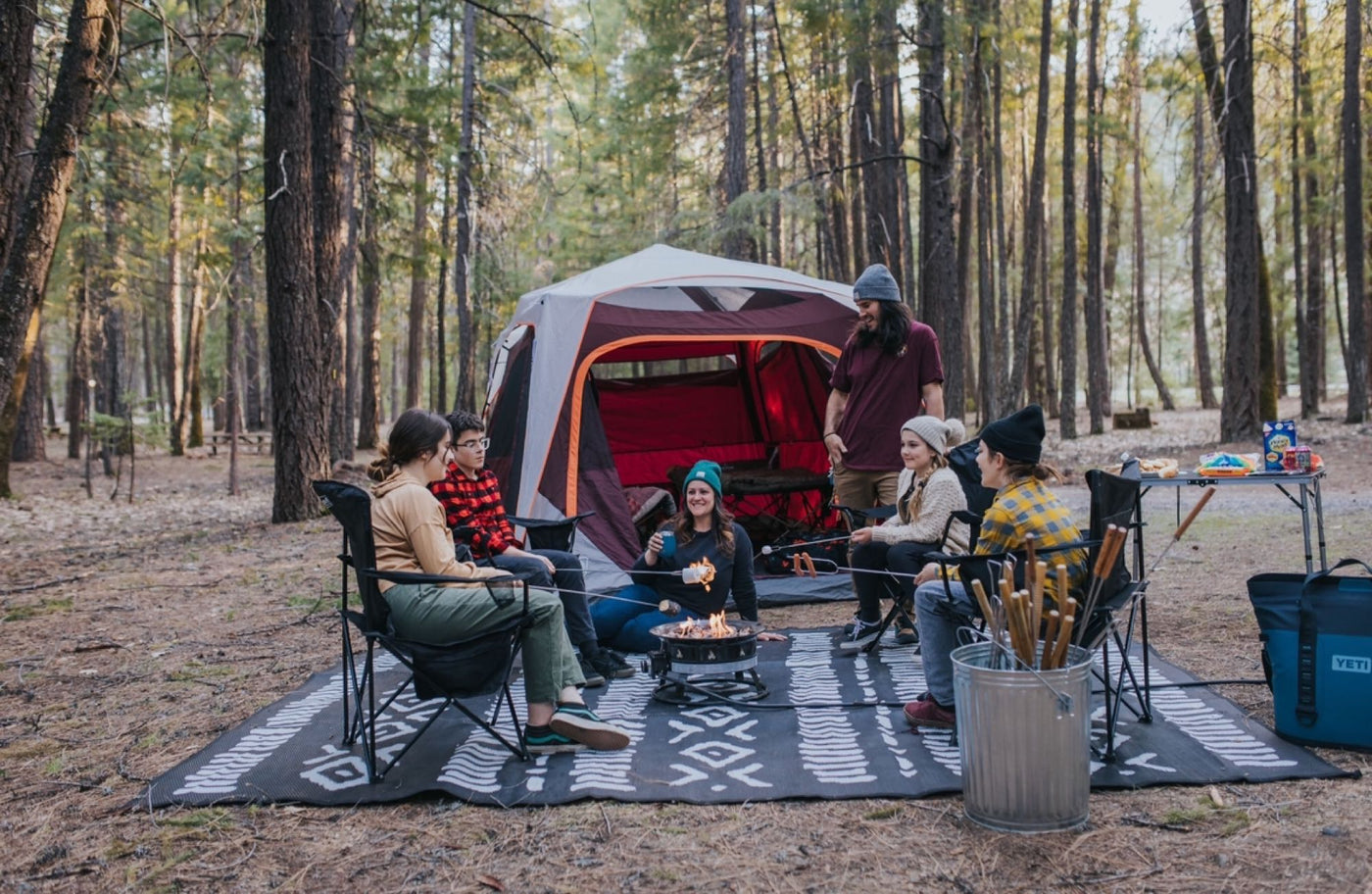  and mat. Your rv rental journey starts here.|A perfect rv rental camp kitchen setup: red checkered table — photo 12