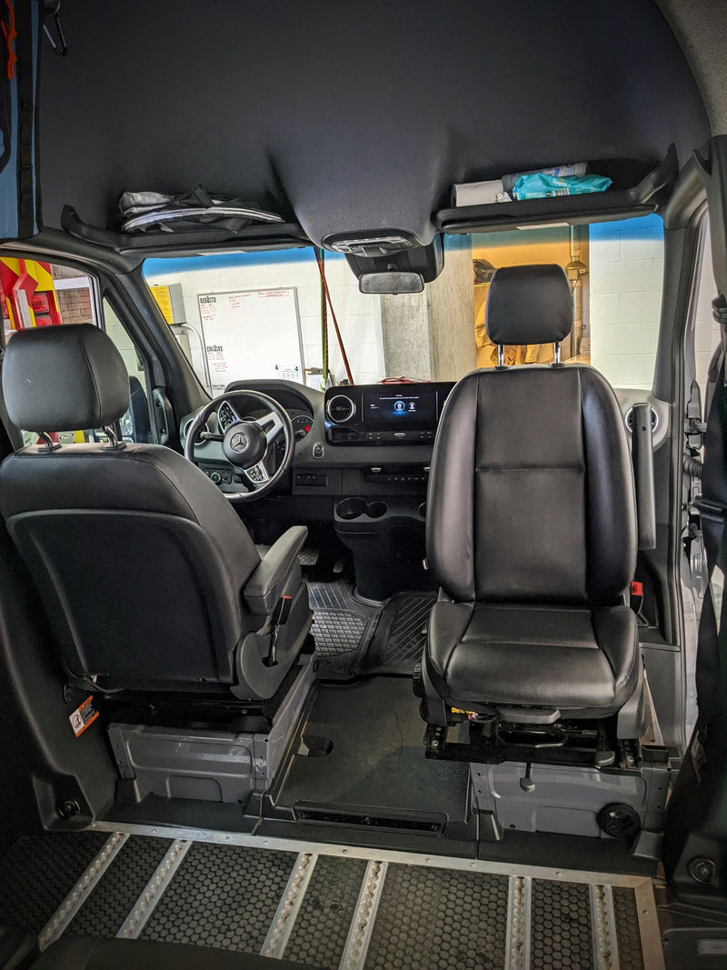  suggesting travel.|Rear view of a spacious RV rental van with open doors revealing bunk beds — photo 16