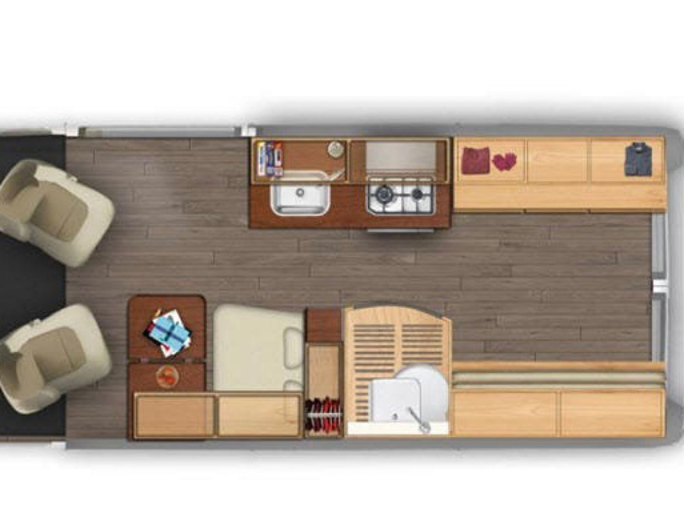  and microwave.|Comfortable RV rental interior: modern camper van with kitchen — photo 16
