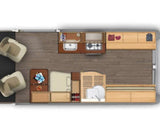 Explore this rv rental floor plan: kitchenette, sleeping, and lounge areas with ample storage for comfortable travel.