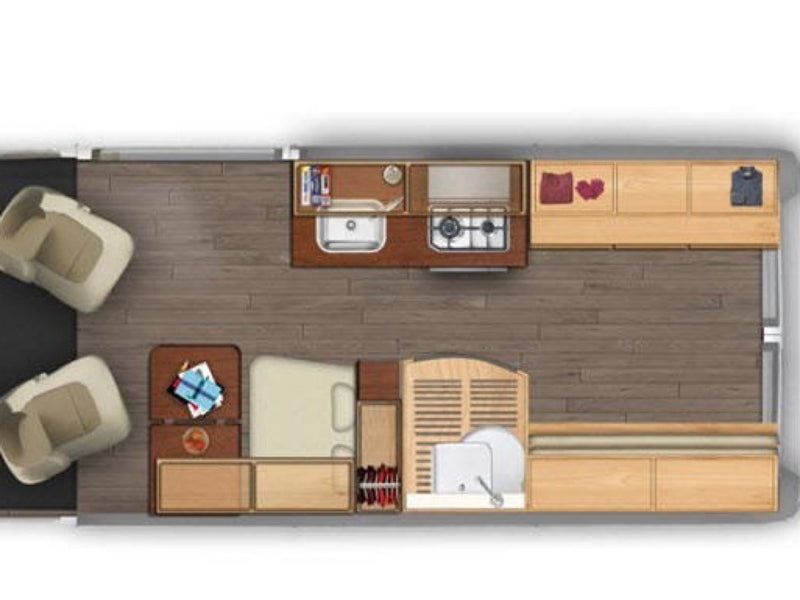  and microwave.|Comfortable RV rental interior: modern camper van with kitchen — photo 16