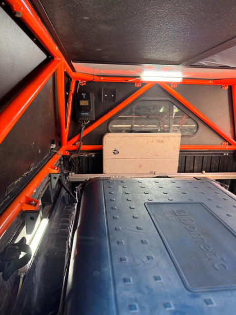 RV rental: Renogy solar charge controller, Dometic fridge, and LED lighting optimize off-grid adventure power.