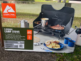 Ozark Trail 2-burner camp stove box, great for rv rental adventures & outdoor cooking.
