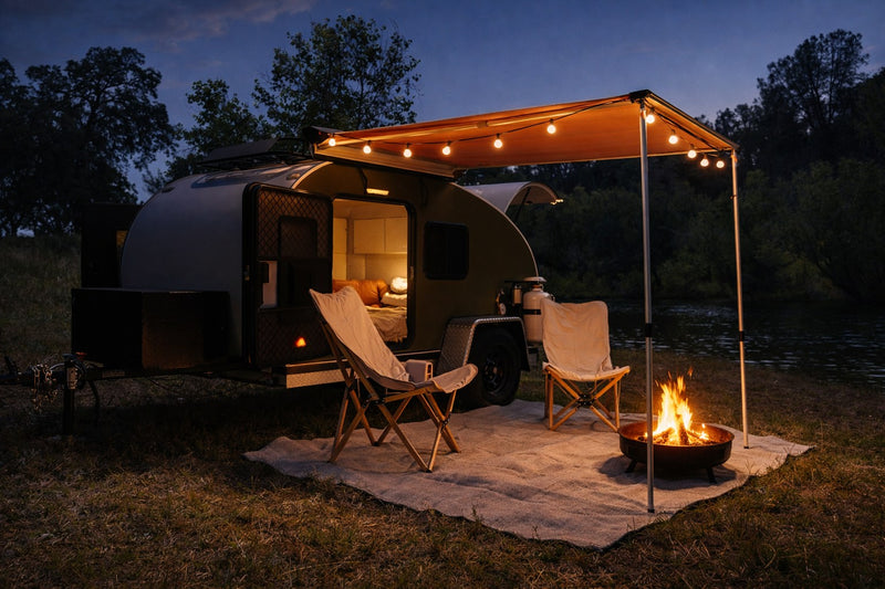  overlooking a scenic lake with a campfire — photo 1