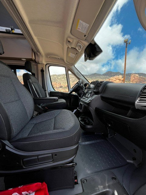  and a table for mobile adventures. Perfect for road trips!|Enjoying an RV rental adventure! Rear view of a white camper van with an extended awning — photo 15