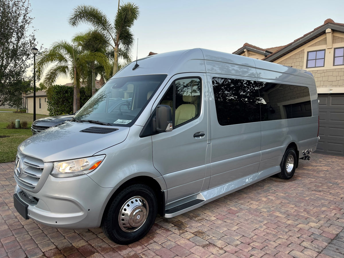 Silver Mercedes-Benz Sprinter campervan for rv rental