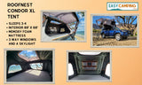 Rent this Roofnest Condor XL rooftop tent for your next RV camping adventure. Sleeps 3-4 with memory foam, windows, and skylight.