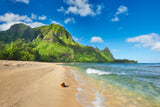 Majestic green mountains meet a golden beach and clear ocean. Perfect RV rental destination for a tropical escape.