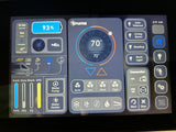 RV rental's digital panel: shows battery (93%), tank levels, climate (70°), generator, and lighting controls.