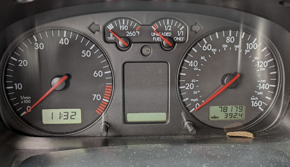 Dashboard view: 11:32, 78,179 miles (392.4 trip), fuel/temp gauges. Common setup for cars or even an RV rental.