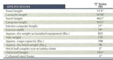 Detailed RV specifications for the "J" Series 705 model, useful for rv rental comparison. Lists dimensions, weights, and hitch info.