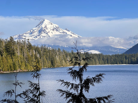 Majestic Mt. Hood overlooks Trillium Lake. A breathtaking RV rental destination for serene Oregon adventures.
