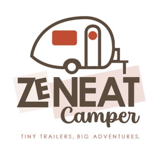 The Ze Neat Camper logo features a brown outlined tiny trailer above the brand name. Perfect for RV rental adventures!