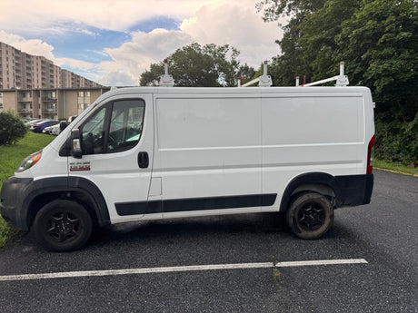  with a Maryland plate 4GM6845 & ladder rack.|White Ram ProMaster van for rv rental conversion