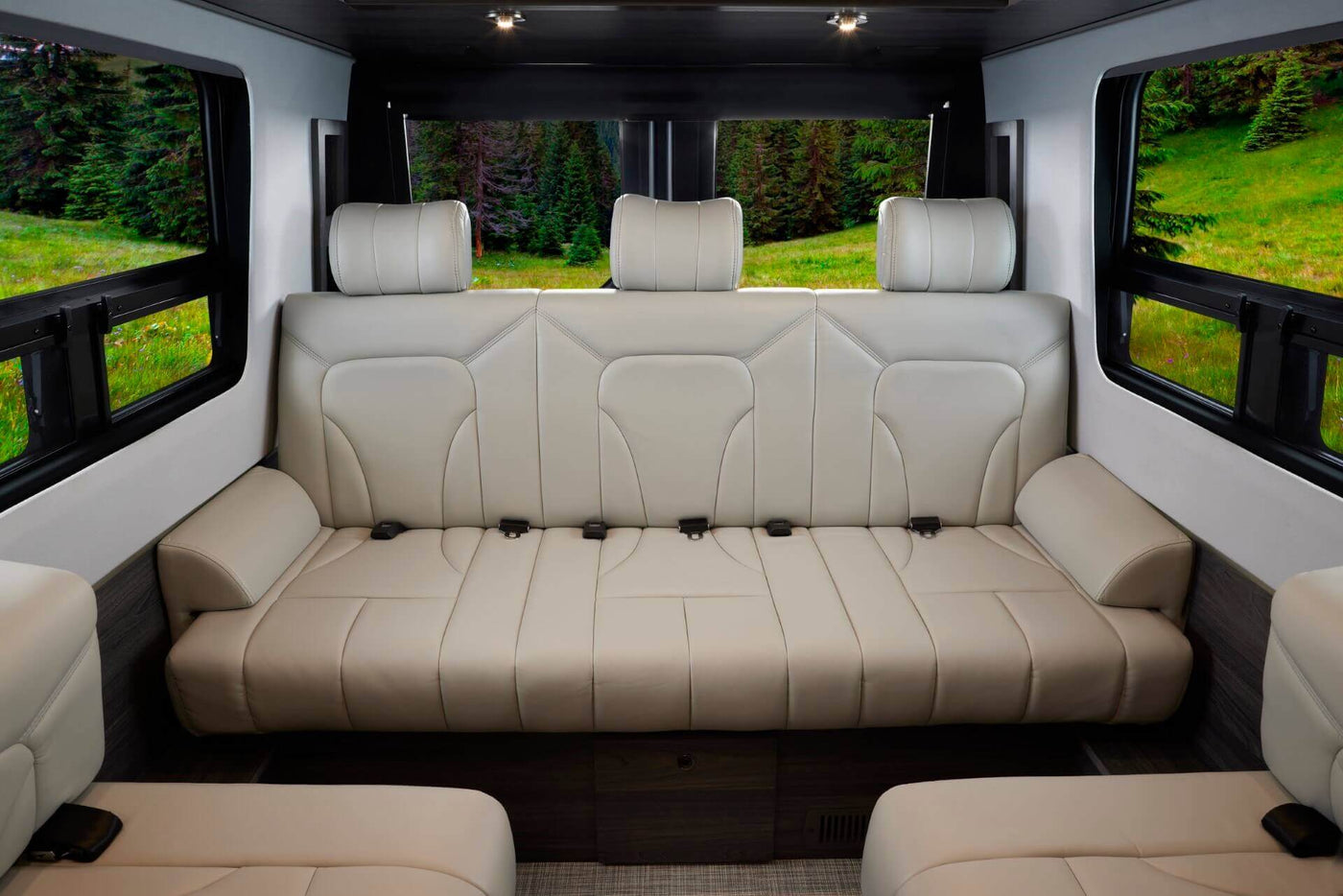  and scenic window views.|Compact RV rental bathroom with sink — photo 15