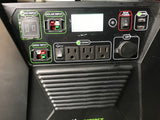 Portable power station, ideal for RV rental. View of control panel with AC/solar/wind inputs, 120VAC, USB, 12V DC outputs.