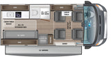 This RV rental floor plan details a compact living space with a kitchen, wet bath, 48x76 extended bed, 76" sofa, and a dining area.